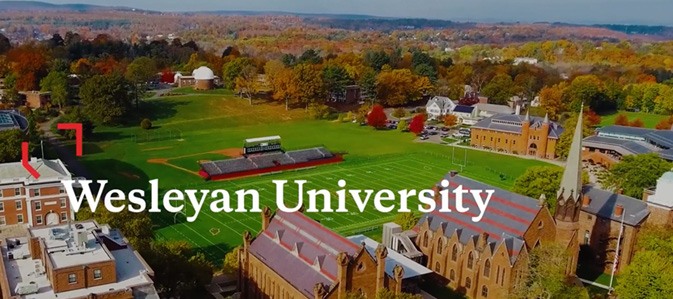 wesleyan university campus aerial view